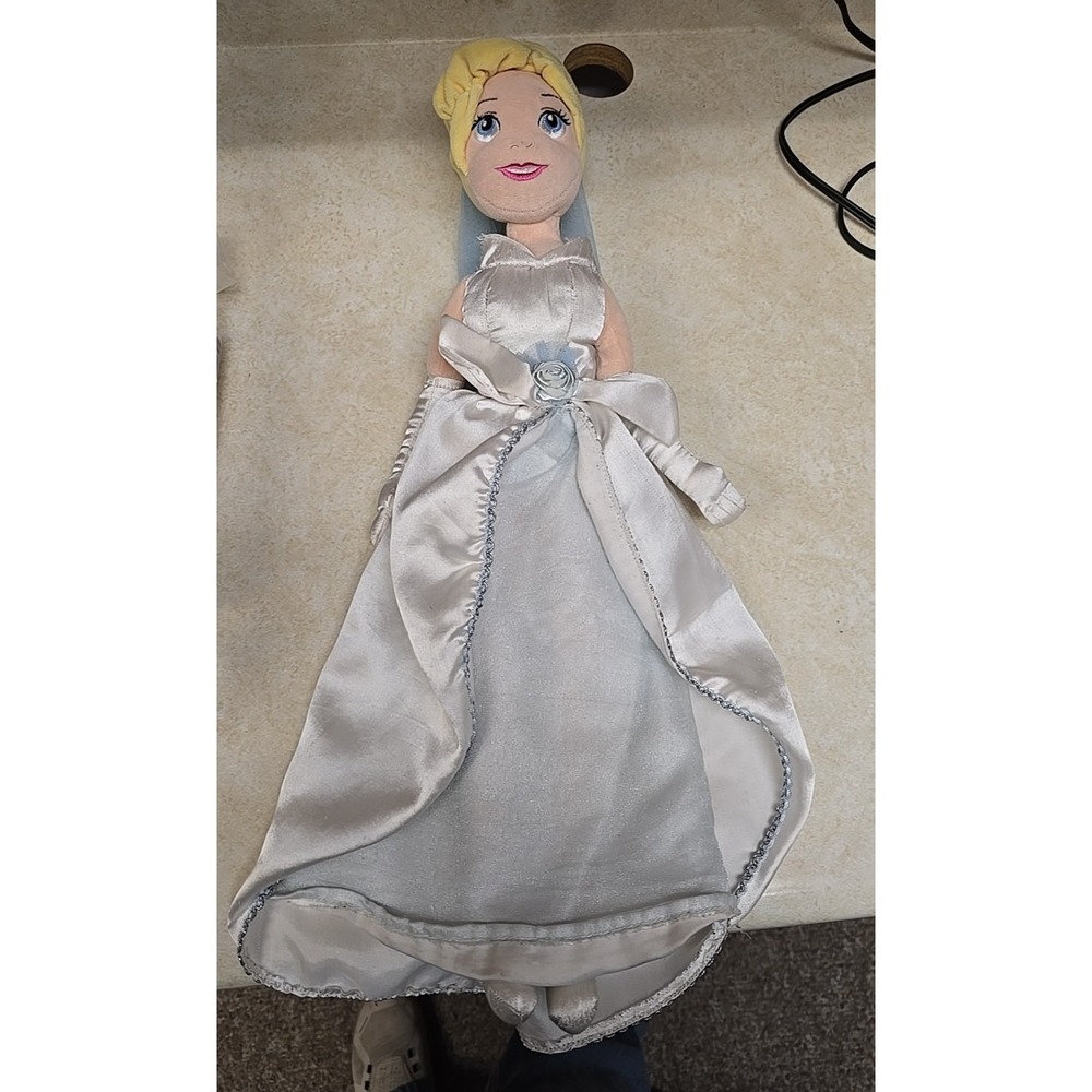 Disney Store Princess Cinderella Bride in White Gown Plush Stuffed Doll Toy 23"